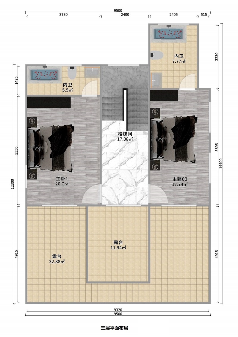 三層中式風格輕鋼別墅戶型+建房配置表【版權戶型】(圖4)